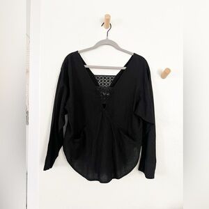 Free People linen blend black blouse with pockets size XS